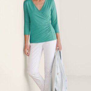 Soft Surroundings Alyssa crossover top shirt blouse 1X Pima cotton stretch luxe